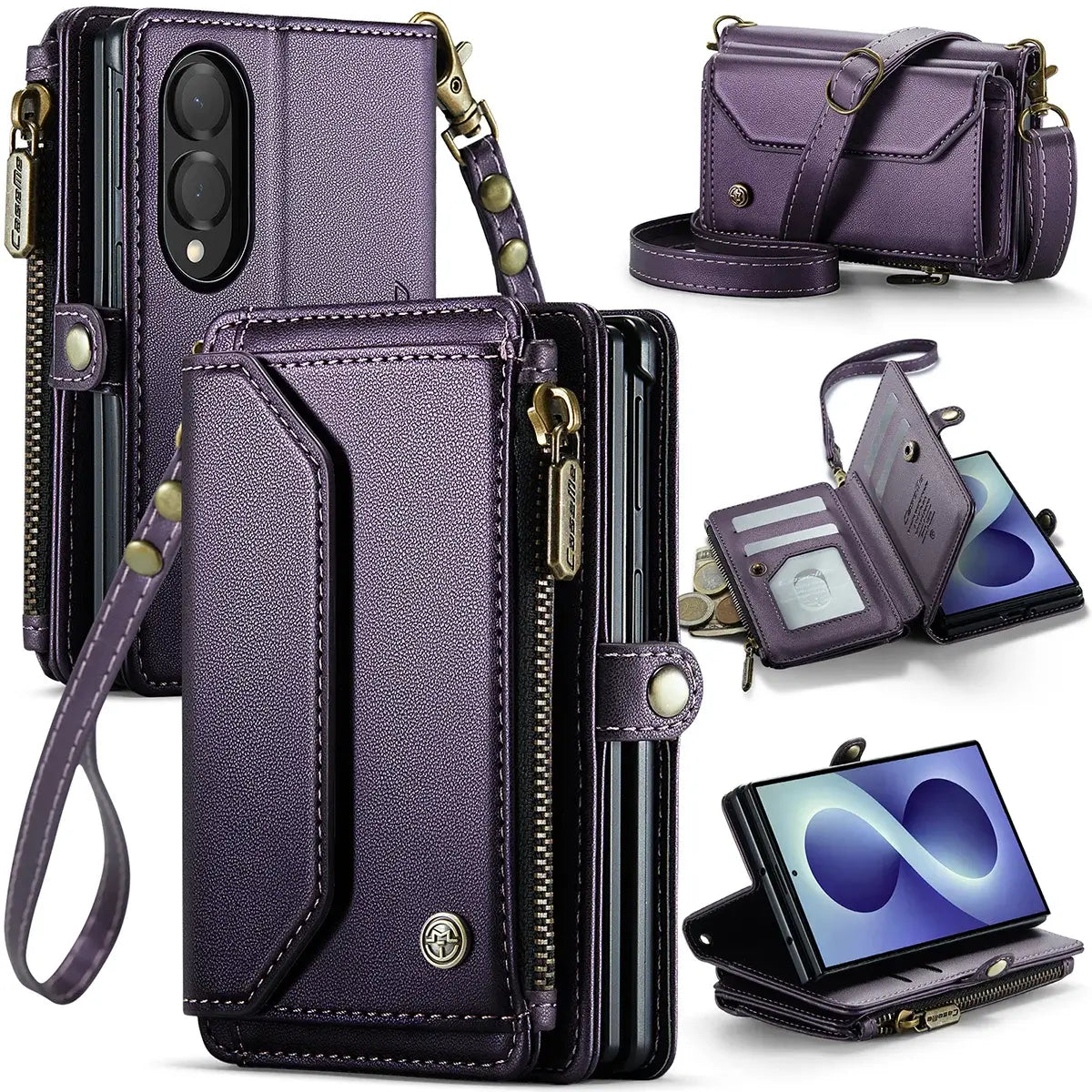 Buy Zipper Wallet Phone Case, RFID Blocking, Leather, Card Slots, for Samsung Galaxy at Caseles-Samsung Galaxy Z Fold 8, Aurora-Purple