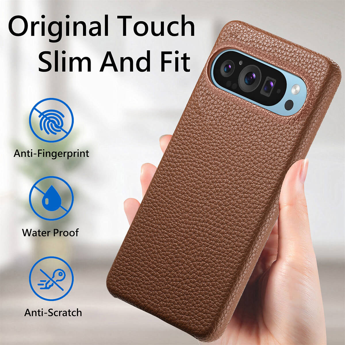 Buy Half-Covered Lychee Textured Leather Google Pixel Phone Case, Premium Grip, Sleek Protection, and Elegant Design, EVELYN at Caseles-Google Pixel 10 Pro XL, Black