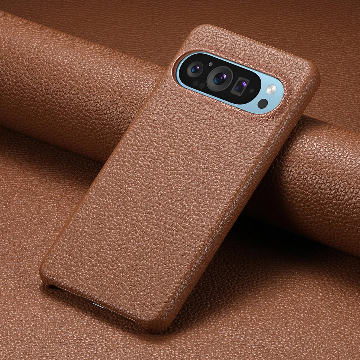 Buy Half-Covered Lychee Textured Leather Google Pixel Phone Case, Premium Grip, Sleek Protection, and Elegant Design, EVELYN at Caseles-Google Pixel 10 Pro XL, Black