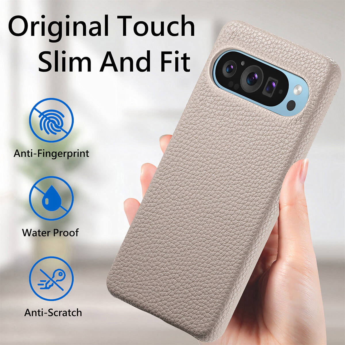 Buy Half-Covered Lychee Textured Leather Google Pixel Phone Case, Premium Grip, Sleek Protection, and Elegant Design, EVELYN at Caseles-Google Pixel 10 Pro XL, Black
