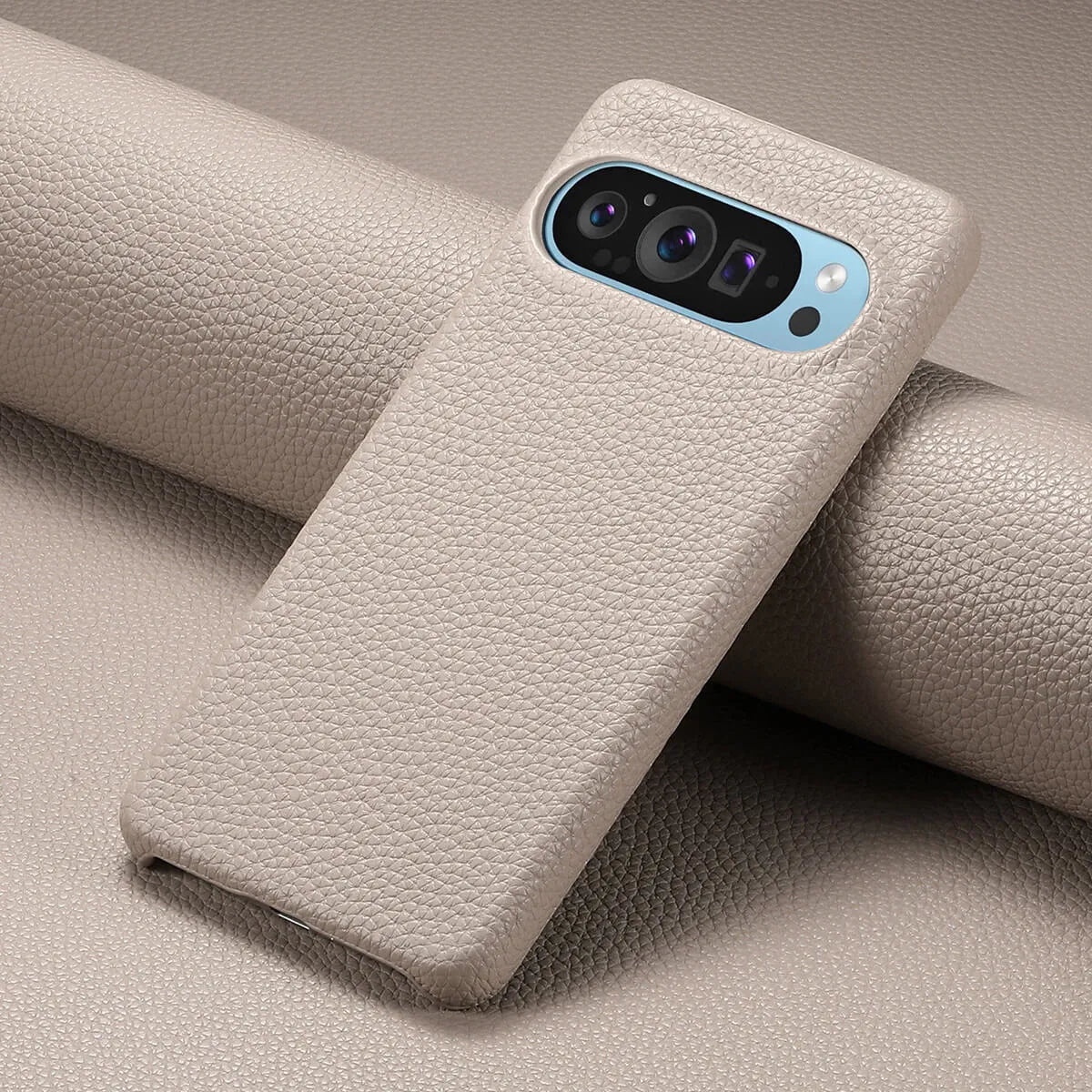 Buy Half-Covered Lychee Textured Leather Google Pixel Phone Case, Premium Grip, Sleek Protection, and Elegant Design, EVELYN at Caseles-Google Pixel 10 Pro XL, Black