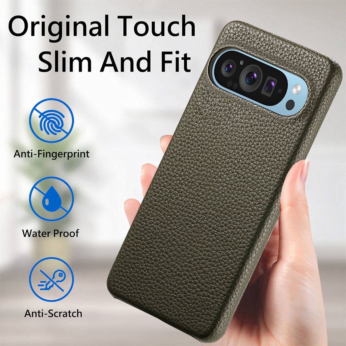 Buy Half-Covered Lychee Textured Leather Google Pixel Phone Case, Premium Grip, Sleek Protection, and Elegant Design, EVELYN at Caseles-Google Pixel 10 Pro XL, Black