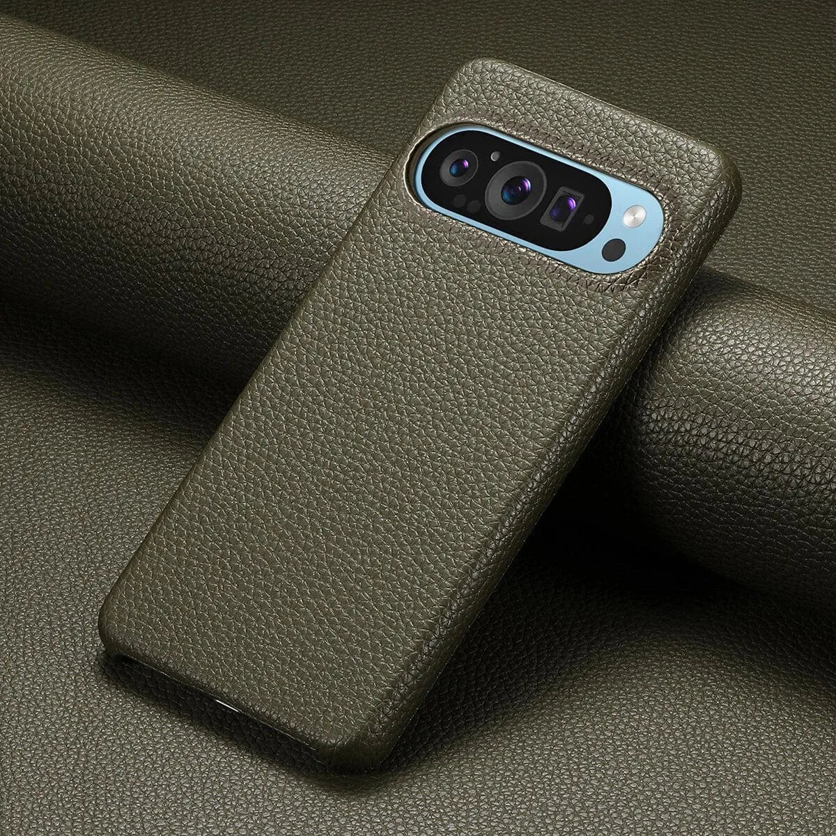 Buy Half-Covered Lychee Textured Leather Google Pixel Phone Case, Premium Grip, Sleek Protection, and Elegant Design, EVELYN at Caseles-Google Pixel 10 Pro XL, Black