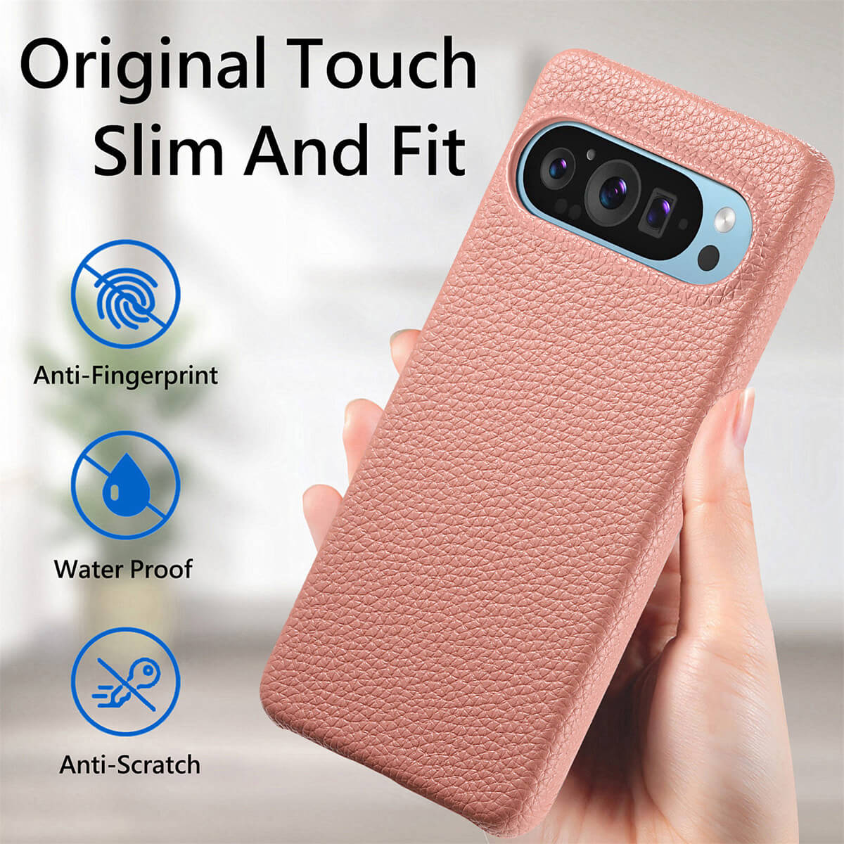 Buy Half-Covered Lychee Textured Leather Google Pixel Phone Case, Premium Grip, Sleek Protection, and Elegant Design, EVELYN at Caseles-Google Pixel 10 Pro XL, Black