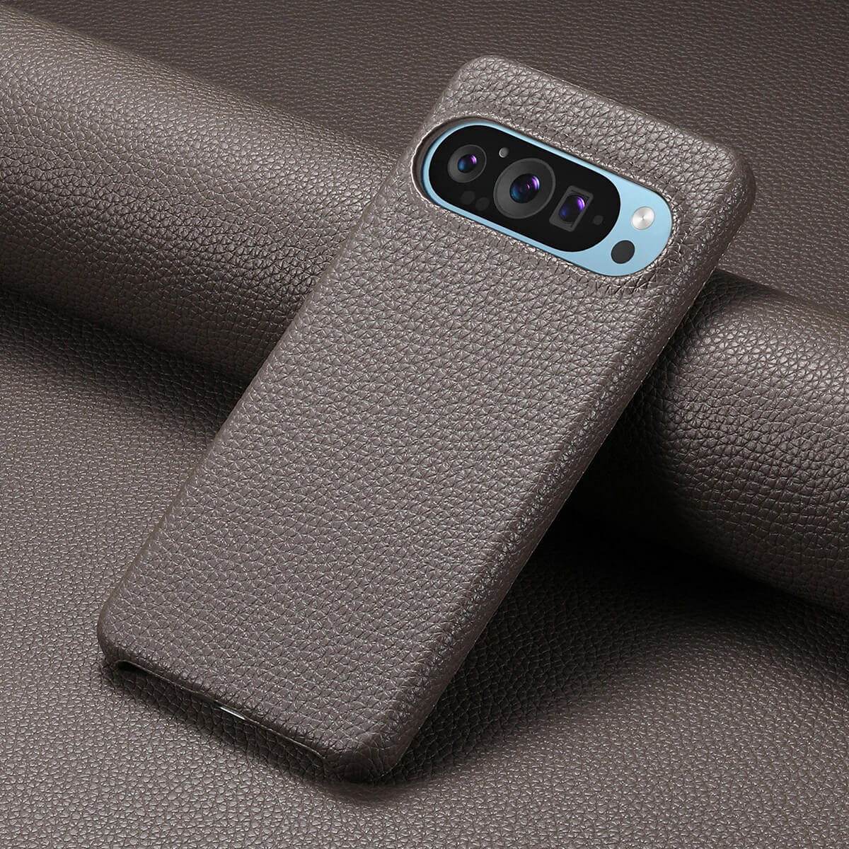 Buy Half-Covered Lychee Textured Leather Google Pixel Phone Case, Premium Grip, Sleek Protection, and Elegant Design, EVELYN at Caseles-Google Pixel 10 Pro XL, Black