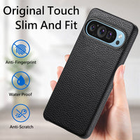 Buy Half-Covered Lychee Textured Leather Google Pixel Phone Case, Premium Grip, Sleek Protection, and Elegant Design, EVELYN at Caseles-Google Pixel 10 Pro XL, Black