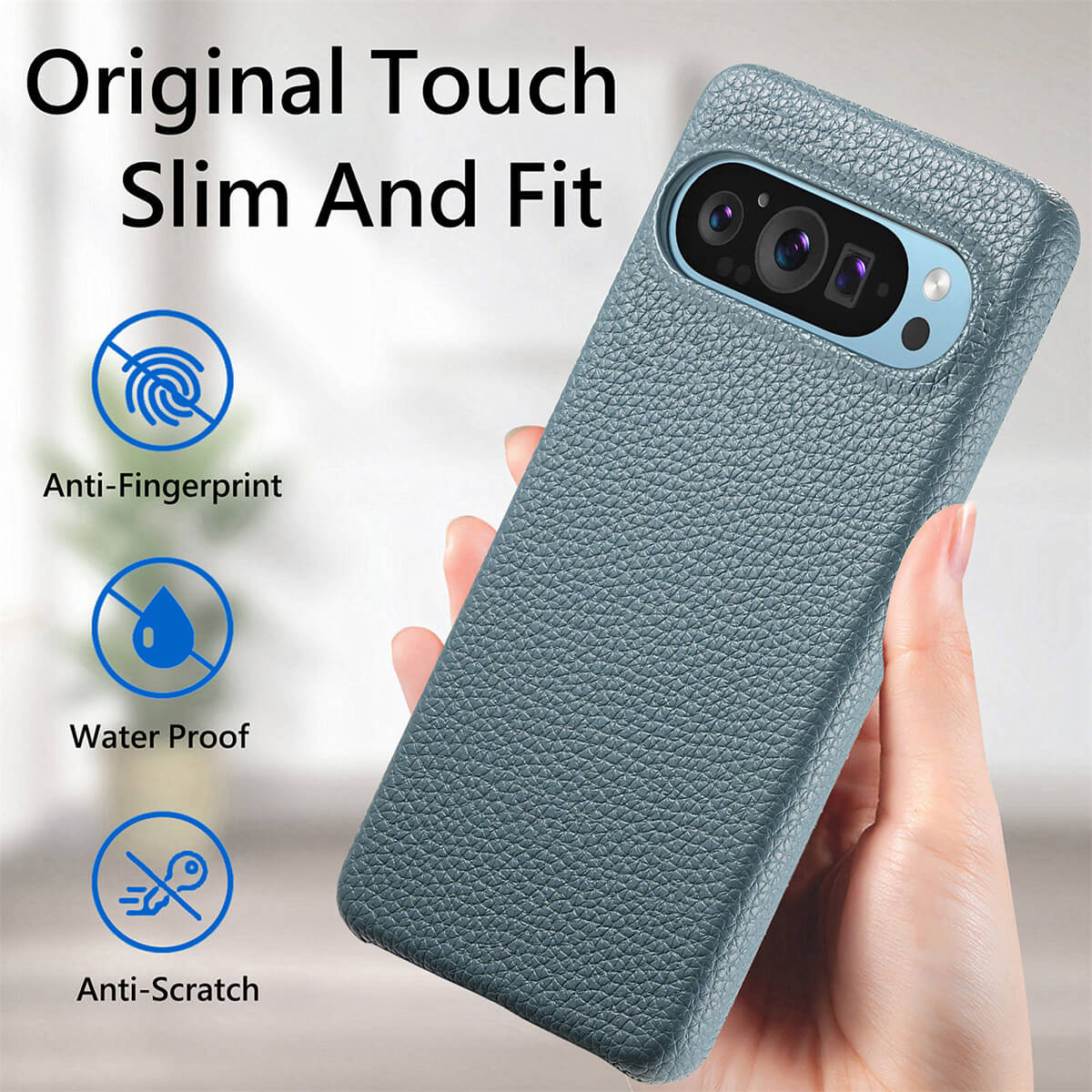 Buy Half-Covered Lychee Textured Leather Google Pixel Phone Case, Premium Grip, Sleek Protection, and Elegant Design, EVELYN at Caseles-Google Pixel 10 Pro XL, Black