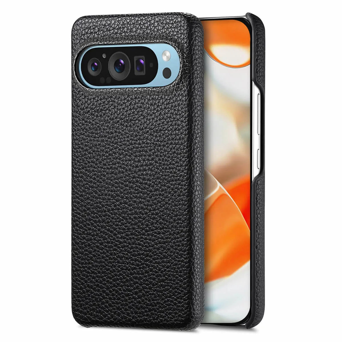 Buy Half-Covered Lychee Textured Leather Google Pixel Phone Case, Premium Grip, Sleek Protection, and Elegant Design, EVELYN at Caseles-Google Pixel 10 Pro XL, Black
