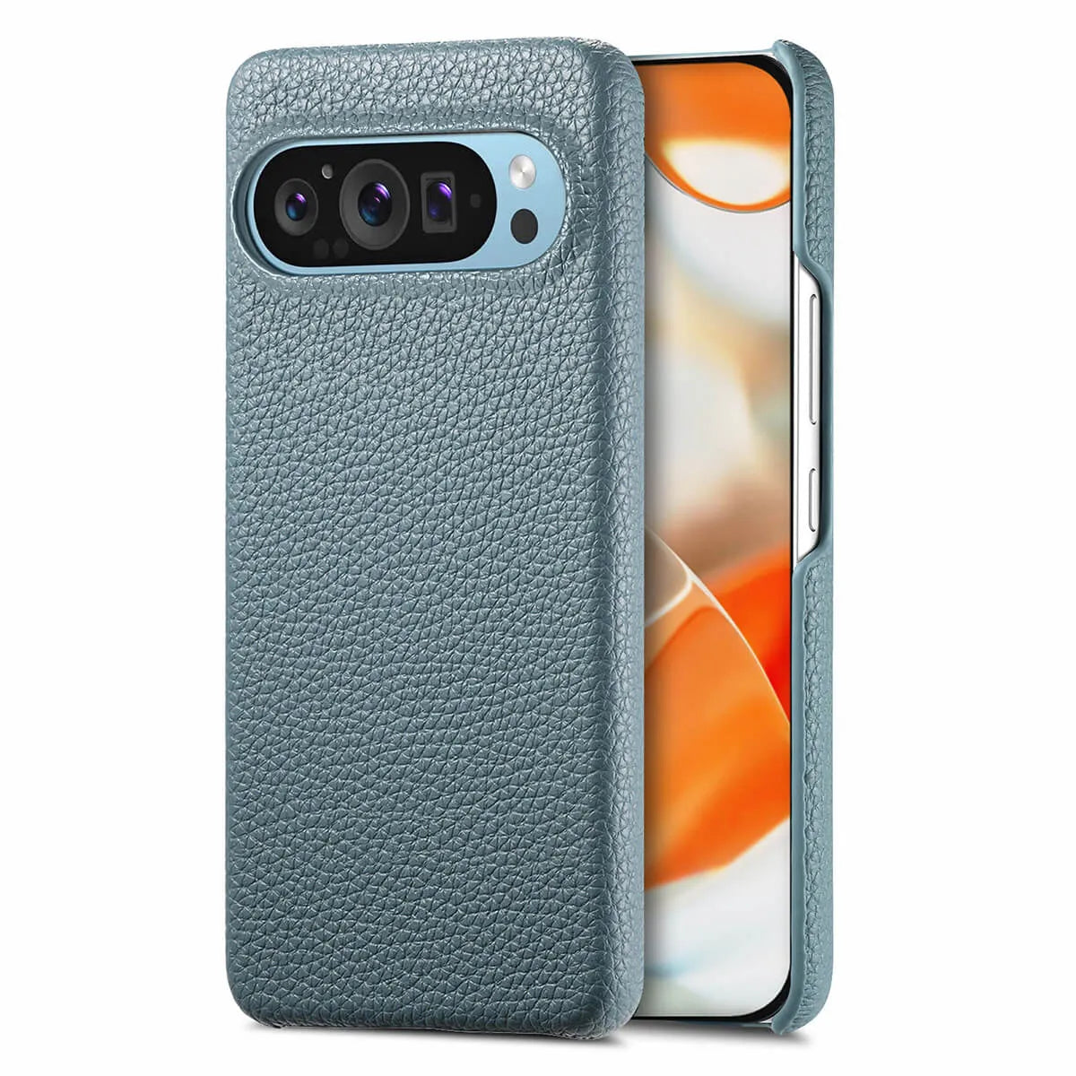 Buy Half-Covered Lychee Textured Leather Google Pixel Phone Case, Premium Grip, Sleek Protection, and Elegant Design, EVELYN at Caseles-Google Pixel 10 Pro XL, Blue