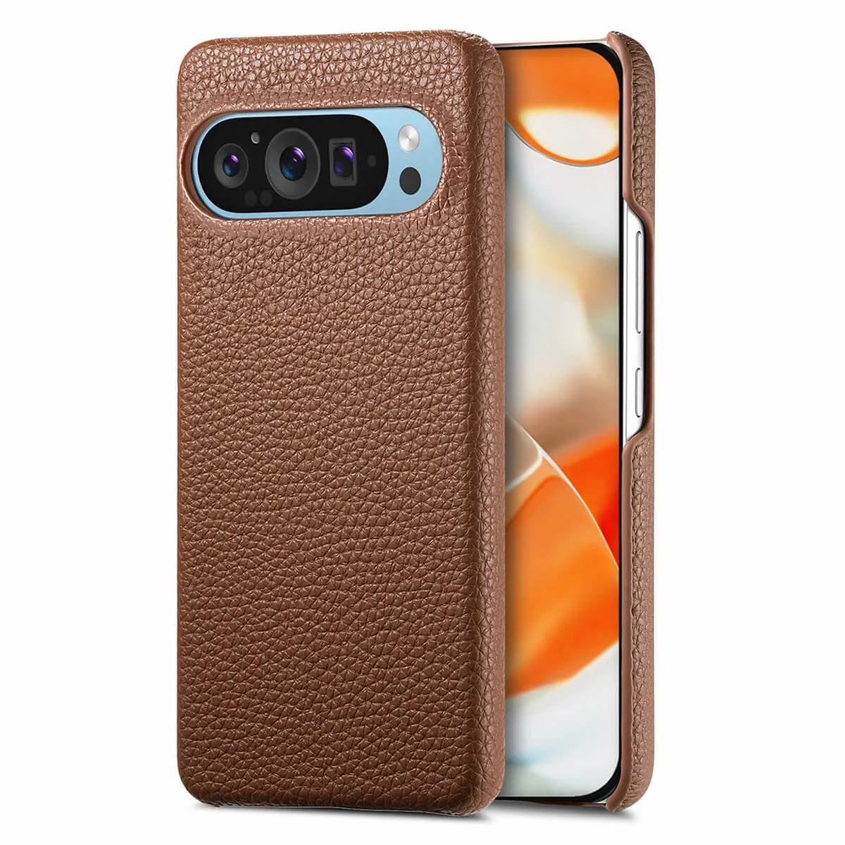 Buy Half-Covered Lychee Textured Leather Google Pixel Phone Case, Premium Grip, Sleek Protection, and Elegant Design, EVELYN at Caseles-Google Pixel 10 Pro XL, Brown