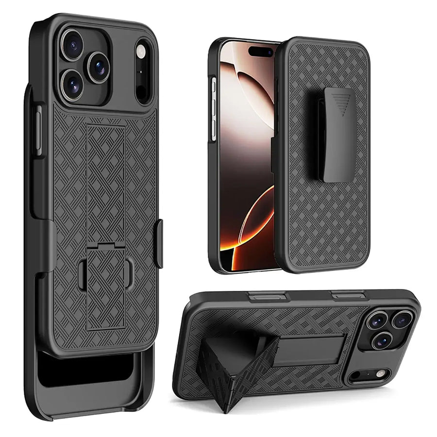 Buy 3-in-1 Modular Design – Combining a Magnetic Belt Clip, Shockproof Sliding Case, and a Woven Texture Kickstand for Total Access, Protection, and Hands-Free Viewingat - Gabriel at Caseles-iPhone 17 Pro Max, 