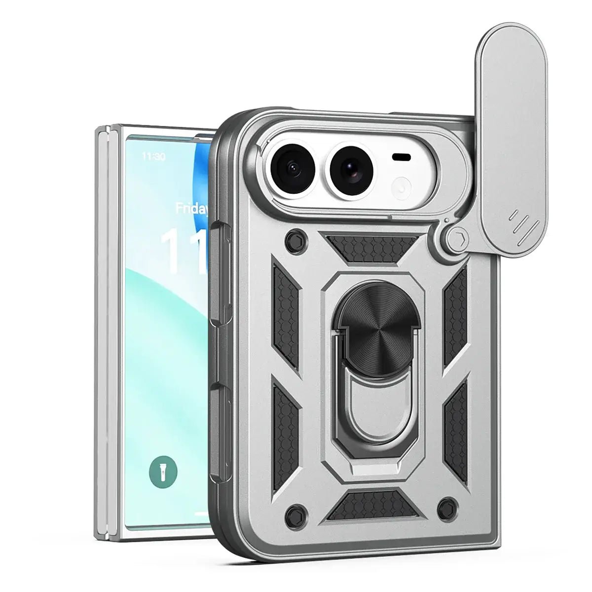 Buy Metal iPhone Ultra Case, with Built in Screen Protector, FullBody Protective Shockproof Heavy Duty Rugged Defender Cover- glide at Caseles-iPhone Ultra, Silver
