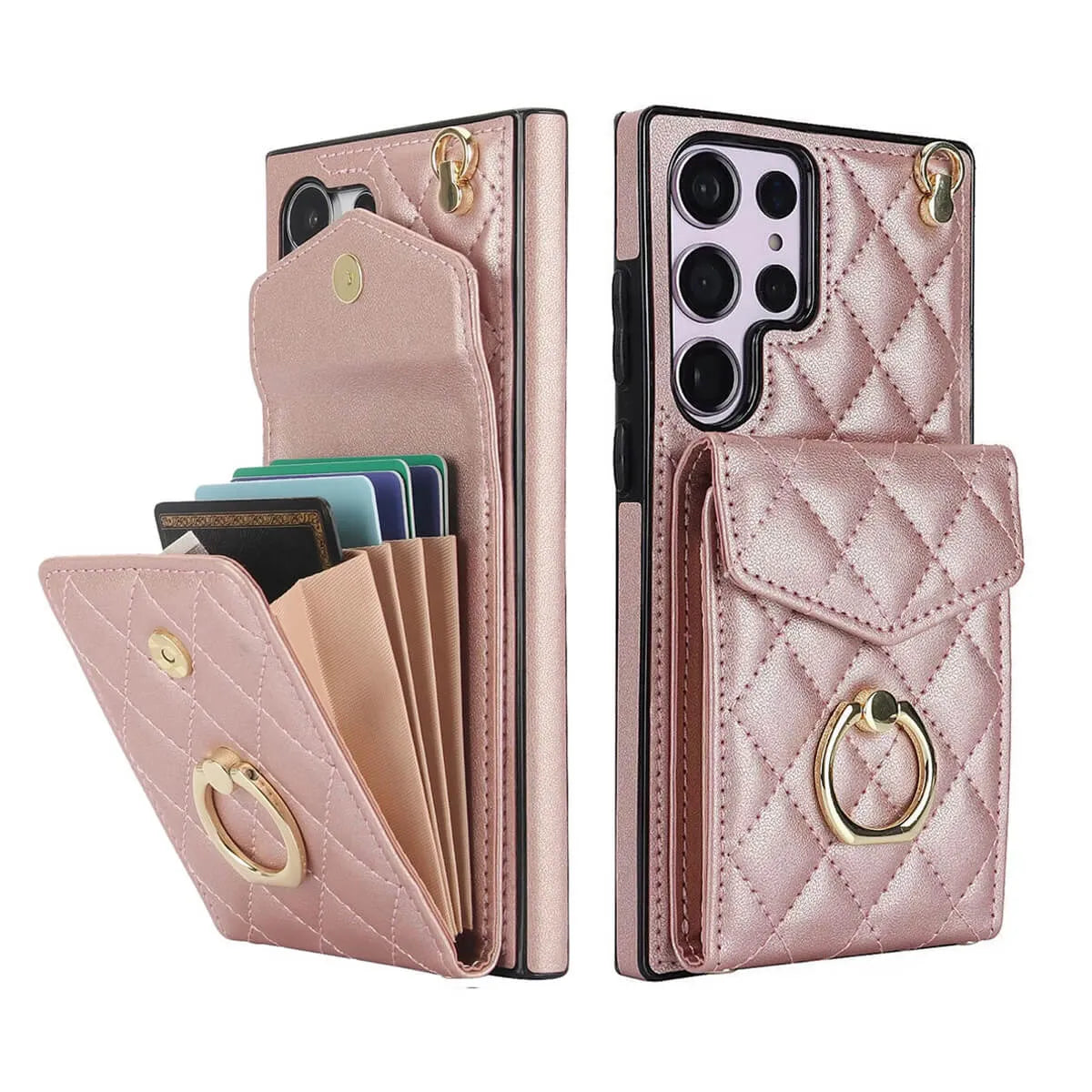 Buy Crossbody Wallet Phone Case, 360 Rotation Ring Holder, Card Slots & Detachable Wrist Strap, RFID Blocking, Kickstand, Shockproof Cover,HAILEY at Caseles-Samsung Galaxy S24 Ultra, Harley-Black