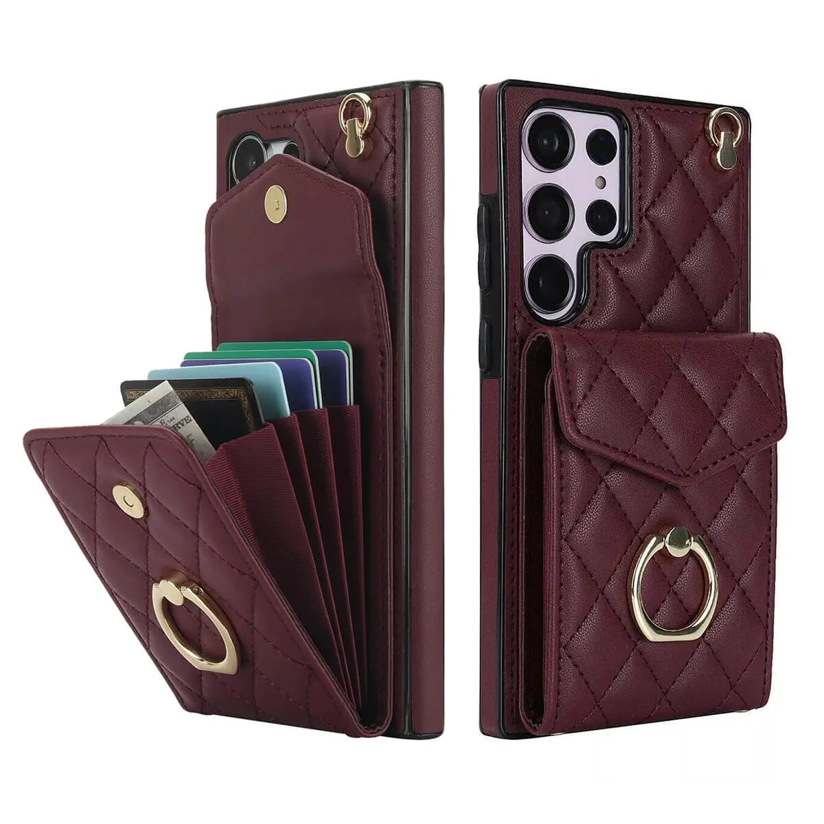 Buy Crossbody Wallet Phone Case, 360 Rotation Ring Holder, Card Slots & Detachable Wrist Strap, RFID Blocking, Kickstand, Shockproof Cover,HAILEY at Caseles-Samsung Galaxy S24 Ultra, Harley-Black