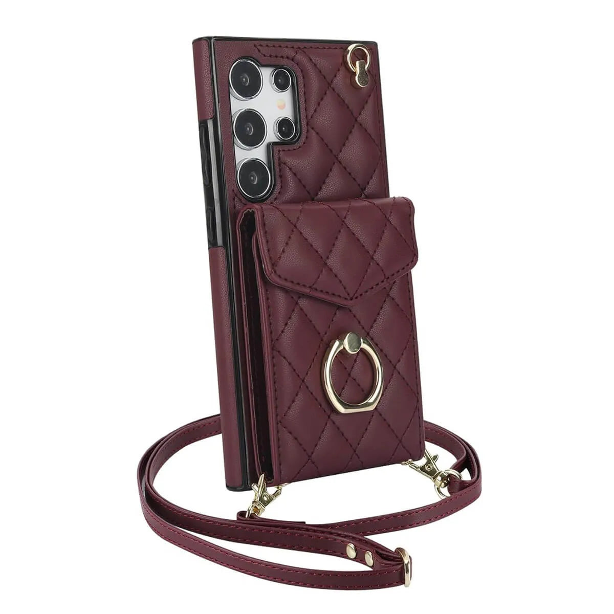 Buy Crossbody Wallet Phone Case, 360 Rotation Ring Holder, Card Slots & Detachable Wrist Strap, RFID Blocking, Kickstand, Shockproof Cover,HAILEY at Caseles-Samsung Galaxy S24 Ultra, Harley-Black