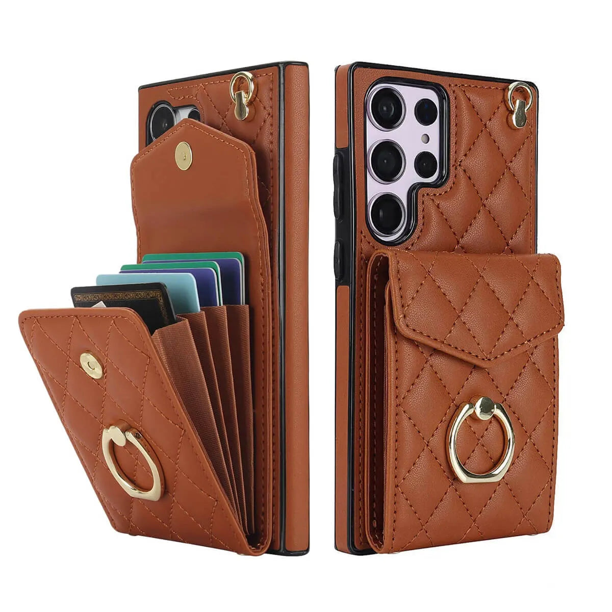 Buy Crossbody Wallet Phone Case, 360 Rotation Ring Holder, Card Slots & Detachable Wrist Strap, RFID Blocking, Kickstand, Shockproof Cover,HAILEY at Caseles-Samsung Galaxy S24 Ultra, Harley-Black