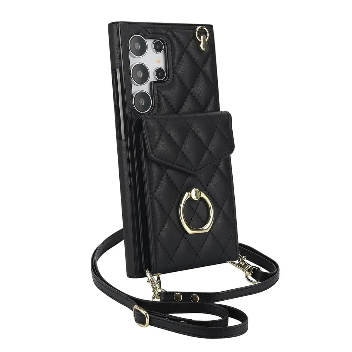 Buy Crossbody Wallet Phone Case, 360 Rotation Ring Holder, Card Slots & Detachable Wrist Strap, RFID Blocking, Kickstand, Shockproof Cover,HAILEY at Caseles-Samsung Galaxy S24 Ultra, Harley-Black