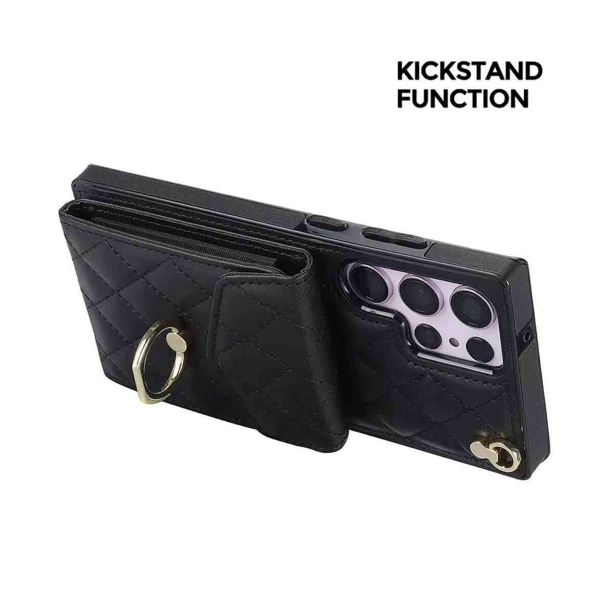 Buy Crossbody Wallet Phone Case, 360 Rotation Ring Holder, Card Slots & Detachable Wrist Strap, RFID Blocking, Kickstand, Shockproof Cover,HAILEY at Caseles-Samsung Galaxy S24 Ultra, Harley-Black