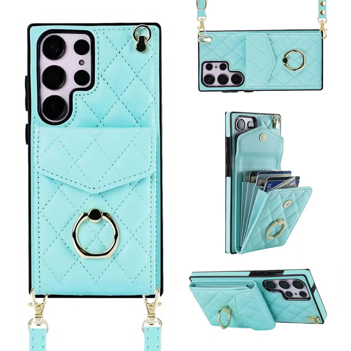 Buy Crossbody Wallet Phone Case, 360 Rotation Ring Holder, Card Slots & Detachable Wrist Strap, RFID Blocking, Kickstand, Shockproof Cover,HAILEY at Caseles-Samsung Galaxy S24 Ultra, Harley-Blue