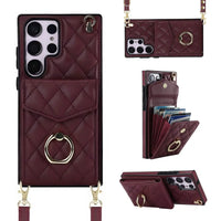 Buy Crossbody Wallet Phone Case, 360 Rotation Ring Holder, Card Slots & Detachable Wrist Strap, RFID Blocking, Kickstand, Shockproof Cover,HAILEY at Caseles-Samsung Galaxy S24 Ultra, Harley-Red