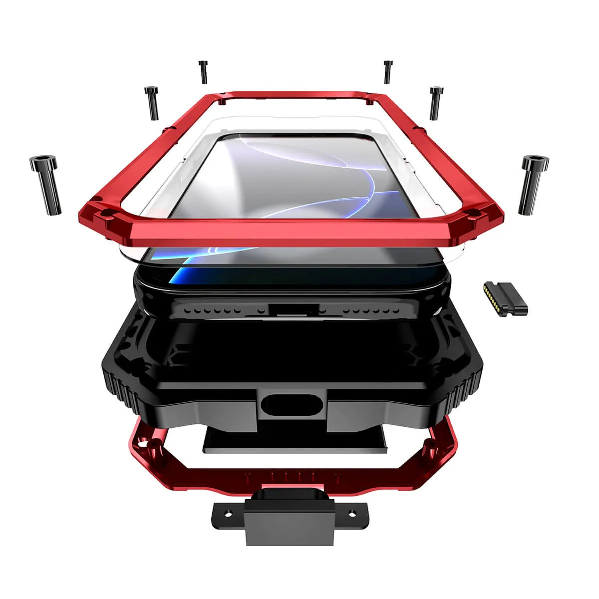 Buy Heavy Duty Aluminum iPhone Case with Kickstand, Built-in Screen & Camera Protector, Shockproof Military-Grade Gorilla Glass Cover - Hamza at Caseles-iPhone 17 Pro Max, Black