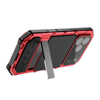 Buy Heavy Duty Aluminum iPhone Case with Kickstand, Built-in Screen & Camera Protector, Shockproof Military-Grade Gorilla Glass Cover - Hamza at Caseles-iPhone 17 Pro Max, Black