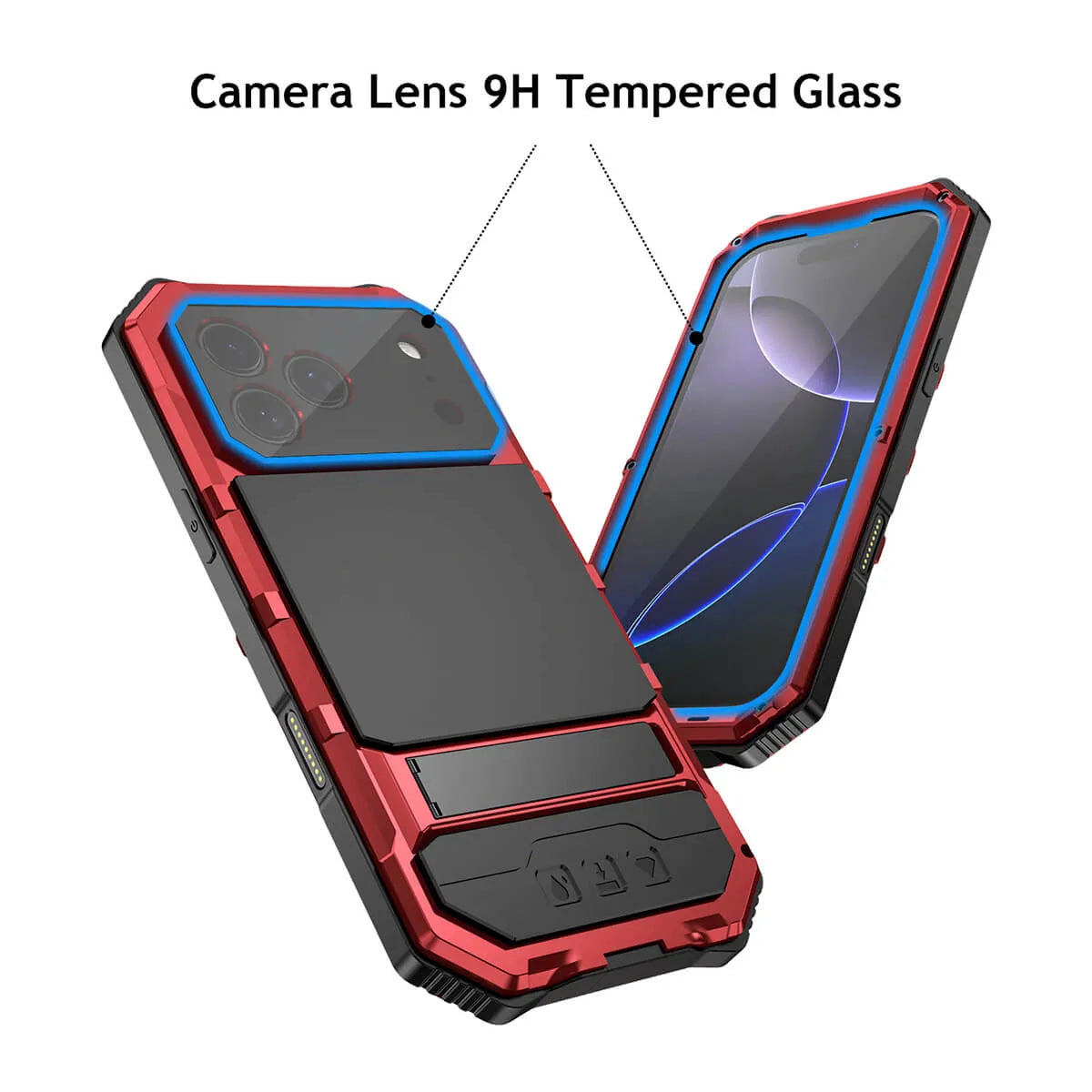 Buy Heavy Duty Aluminum iPhone Case with Kickstand, Built-in Screen & Camera Protector, Shockproof Military-Grade Gorilla Glass Cover - Hamza at Caseles-iPhone 17 Pro Max, Black