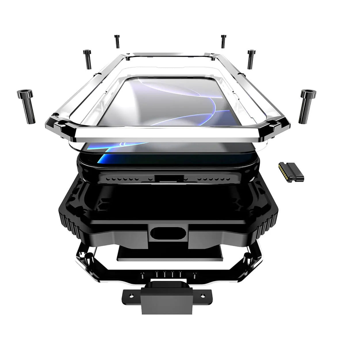 Buy Heavy Duty Aluminum iPhone Case with Kickstand, Built-in Screen & Camera Protector, Shockproof Military-Grade Gorilla Glass Cover - Hamza at Caseles-iPhone 17 Pro Max, Black