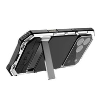 Buy Heavy Duty Aluminum iPhone Case with Kickstand, Built-in Screen & Camera Protector, Shockproof Military-Grade Gorilla Glass Cover - Hamza at Caseles-iPhone 17 Pro Max, Black