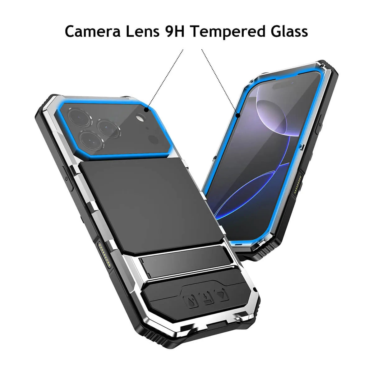 Buy Heavy Duty Aluminum iPhone Case with Kickstand, Built-in Screen & Camera Protector, Shockproof Military-Grade Gorilla Glass Cover - Hamza at Caseles-iPhone 17 Pro Max, Black