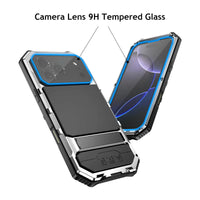 Buy Heavy Duty Aluminum iPhone Case with Kickstand, Built-in Screen & Camera Protector, Shockproof Military-Grade Gorilla Glass Cover - Hamza at Caseles-iPhone 17 Pro Max, Black