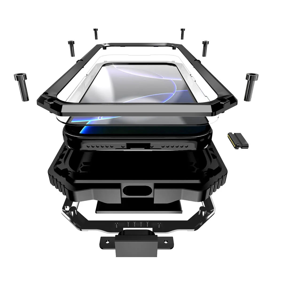 Buy Heavy Duty Aluminum iPhone Case with Kickstand, Built-in Screen & Camera Protector, Shockproof Military-Grade Gorilla Glass Cover - Hamza at Caseles-iPhone 17 Pro Max, Black