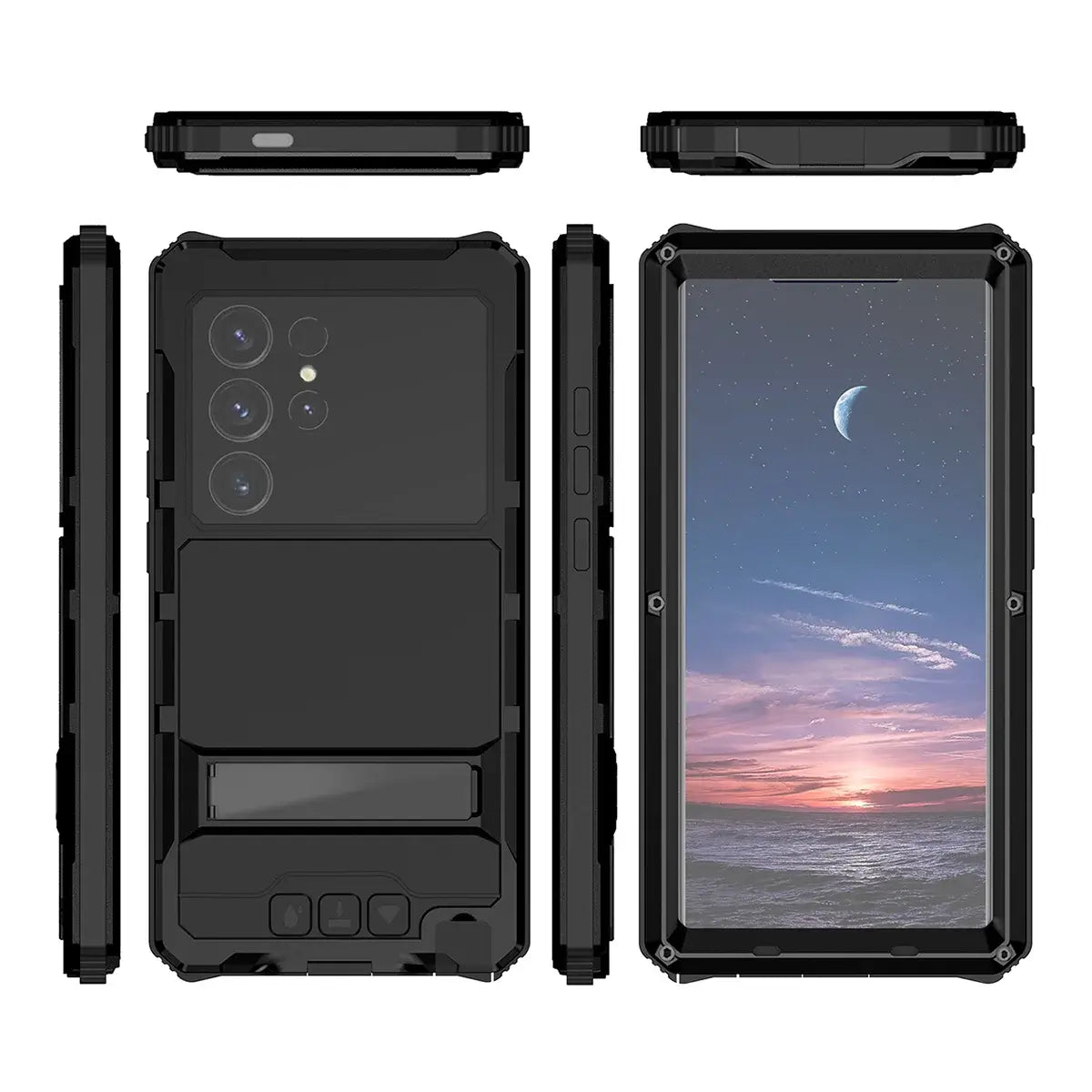 Buy Heavy Duty Aluminum Phone Case with Kickstand, Built-in Screen & Camera Protector, Shockproof Military-Grade Gorilla Glass Cover - Harlan at Caseles-Samsung Galaxy S25 Ultra, Black