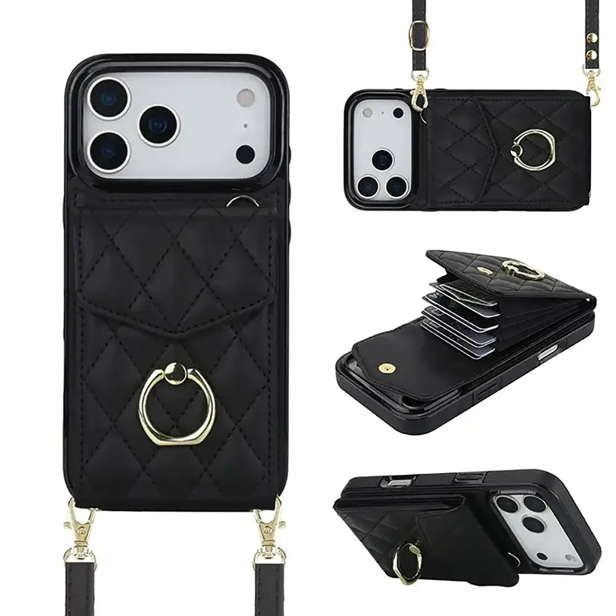 Buy Crossbody Wallet Phone Case, 360 Rotation Ring Holder, Card Slots & Detachable Wrist Strap, RFID Blocking, Kickstand, Shockproof Cover,Harley at Caseles-iPhone 17 Pro Max, Harley-Black