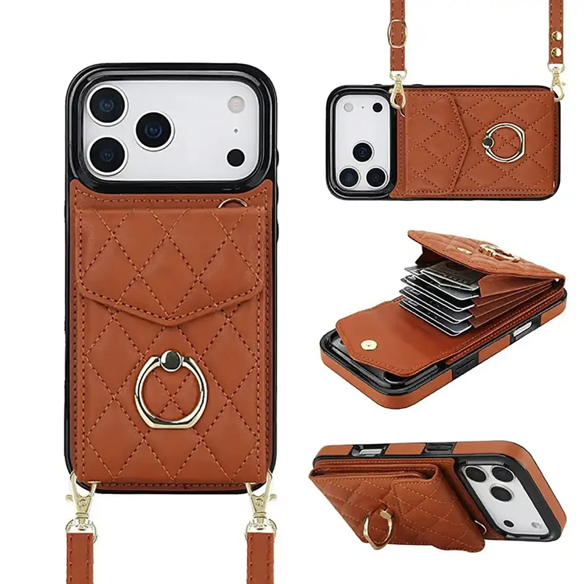 Buy Crossbody Wallet Phone Case, 360 Rotation Ring Holder, Card Slots & Detachable Wrist Strap, RFID Blocking, Kickstand, Shockproof Cover,Harley at Caseles-iPhone 17 Pro Max, Harley-Brown