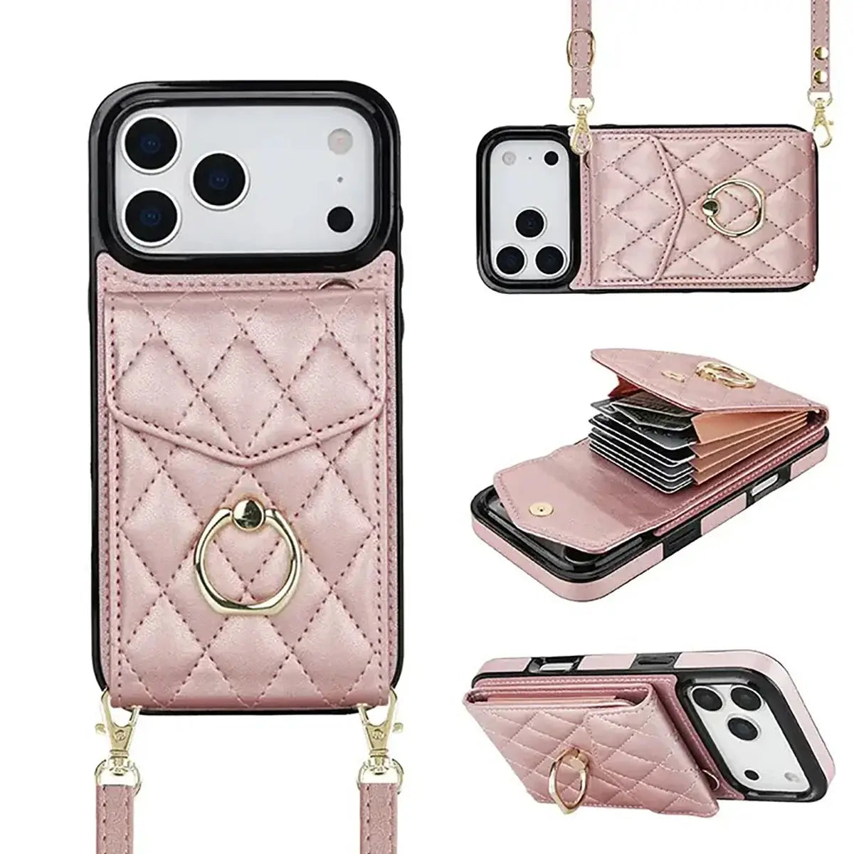 Buy Crossbody Wallet Phone Case, 360 Rotation Ring Holder, Card Slots & Detachable Wrist Strap, RFID Blocking, Kickstand, Shockproof Cover,Harley at Caseles-iPhone 17 Pro Max, Harley-Pink