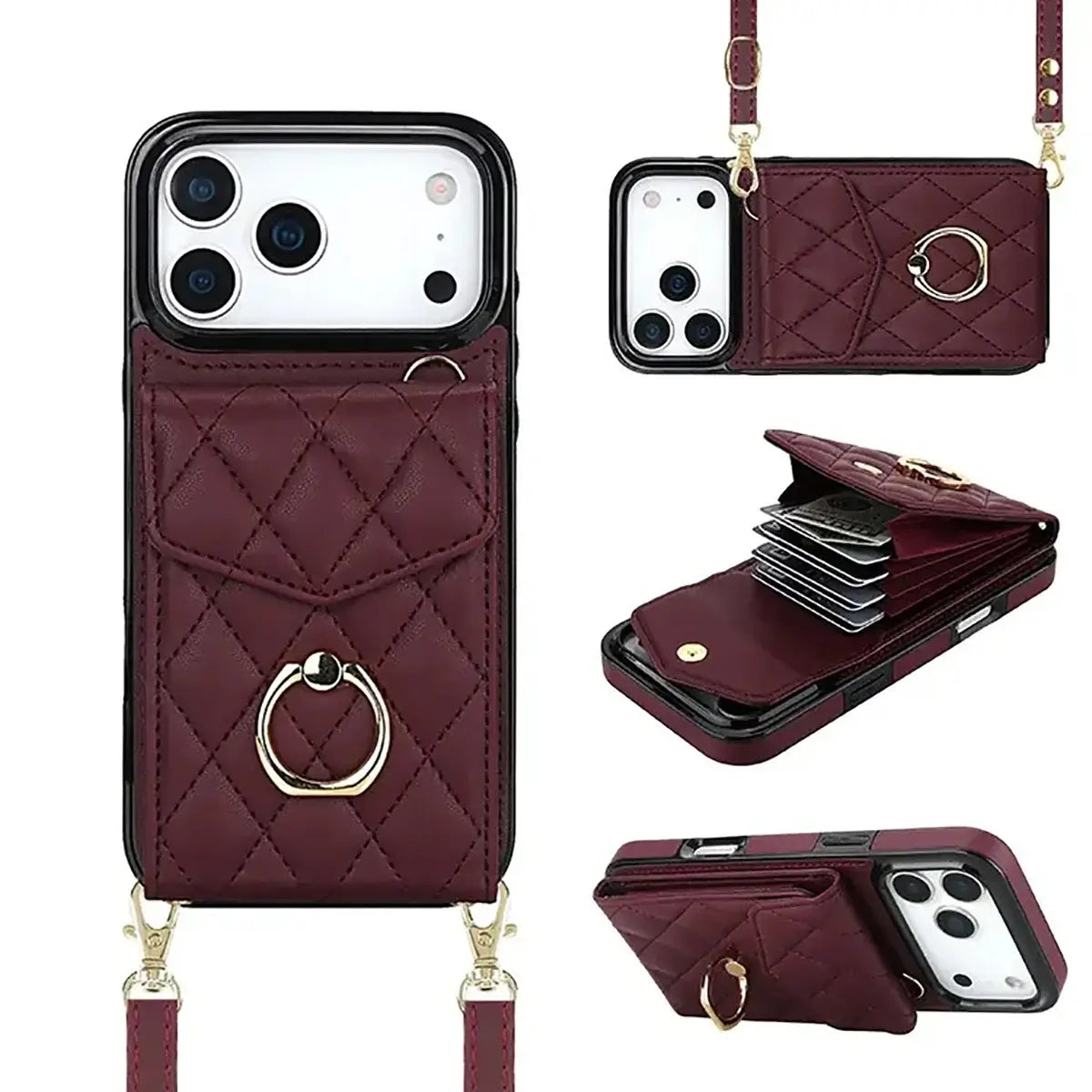 Buy Crossbody Wallet Phone Case, 360 Rotation Ring Holder, Card Slots & Detachable Wrist Strap, RFID Blocking, Kickstand, Shockproof Cover,Harley at Caseles-iPhone 17 Pro Max, Harley-Red