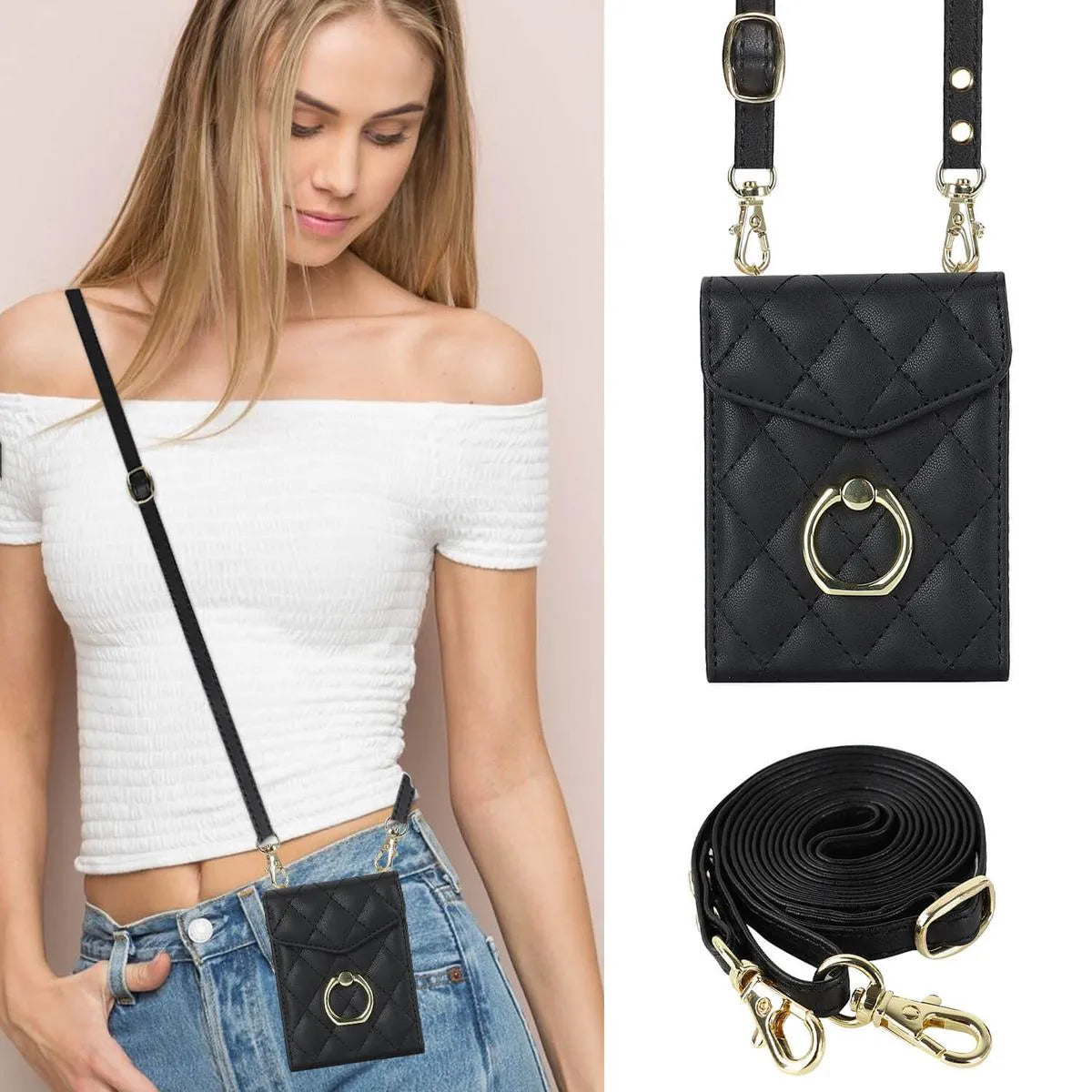 Buy Crossbody Wallet Phone Case, 360 Rotation Ring Holder, Card Slots & Detachable Wrist Strap, RFID Blocking, Kickstand, Shockproof Cover,HATTIE at Caseles-Samsung Galaxy Z Fold 6, Black