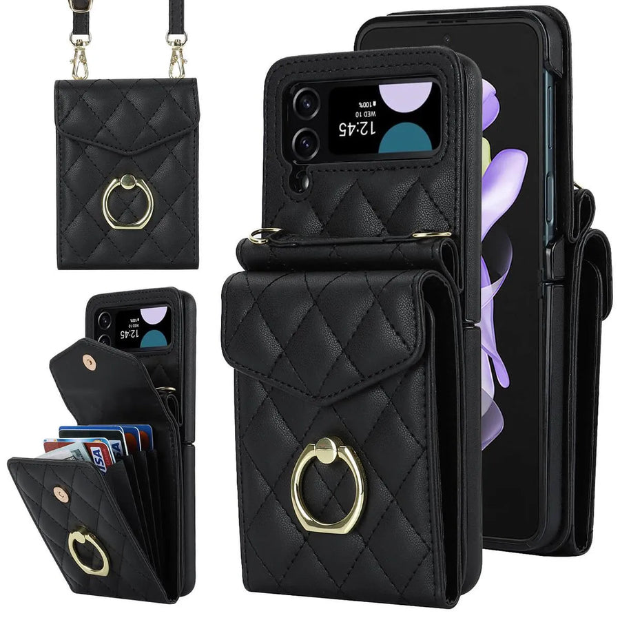 Buy Crossbody Wallet Phone Case, 360 Rotation Ring Holder, Card Slots & Detachable Wrist Strap, RFID Blocking, Kickstand, Shockproof Cover,HATTIE at Caseles-Samsung Galaxy Z Fold 6, Black