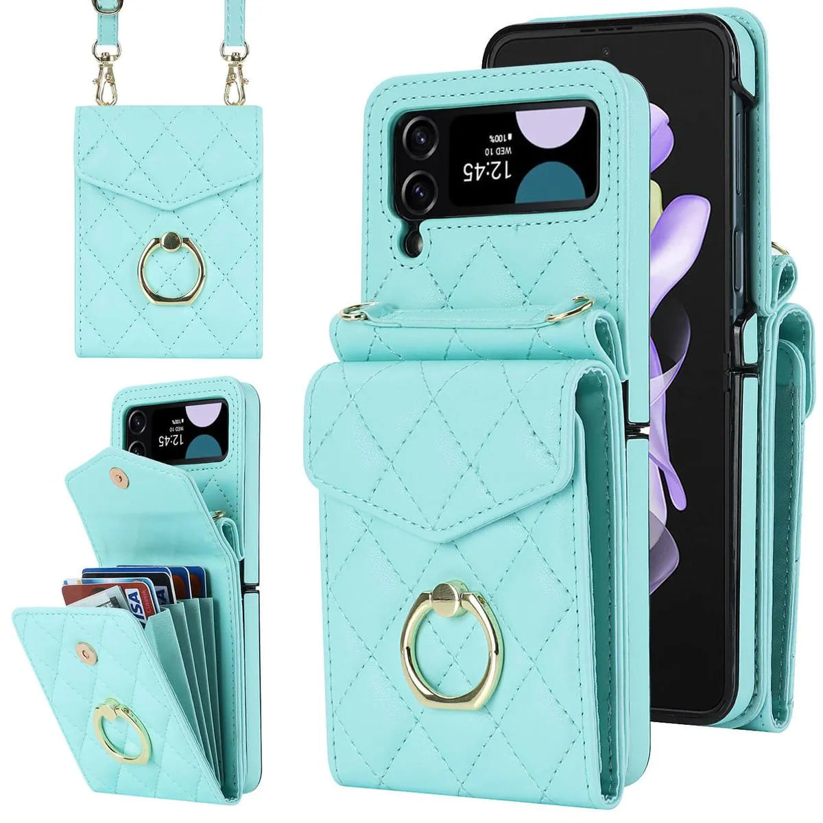 Buy Crossbody Wallet Phone Case, 360 Rotation Ring Holder, Card Slots & Detachable Wrist Strap, RFID Blocking, Kickstand, Shockproof Cover,HATTIE at Caseles-Samsung Galaxy Z Fold 6, Blue