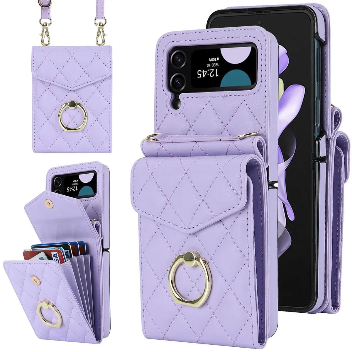 Buy Crossbody Wallet Phone Case, 360 Rotation Ring Holder, Card Slots & Detachable Wrist Strap, RFID Blocking, Kickstand, Shockproof Cover,HATTIE at Caseles-Samsung Galaxy Z Fold 6, Purple