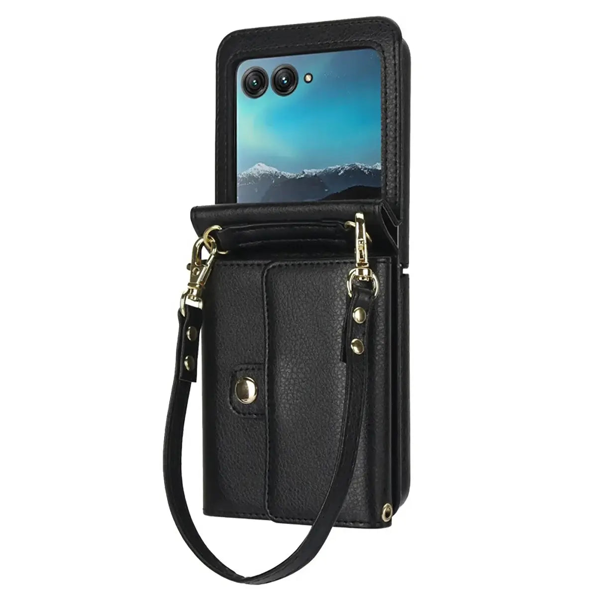Buy Motorola Moto Razr Crossbody Wallet Case, RFID Blocking Leather Cover with Detachable Strap & Card Slots - IRIS at Caseles-Motorola Razr Ultra (2025), Black