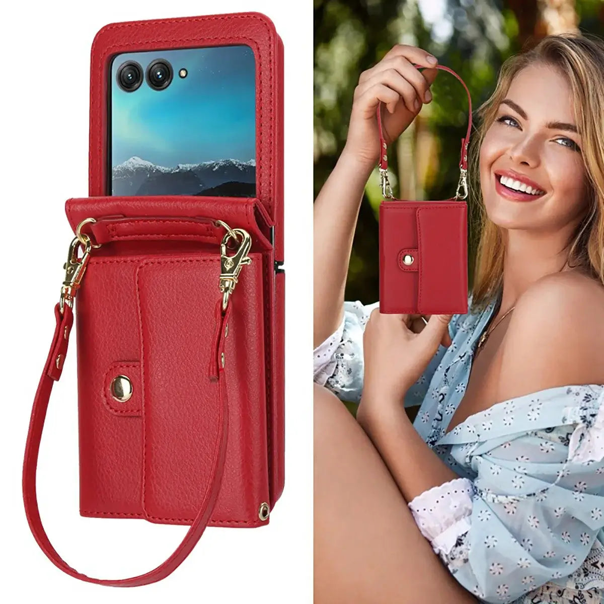 Buy Motorola Moto Razr Crossbody Wallet Case, RFID Blocking Leather Cover with Detachable Strap & Card Slots - IRIS at Caseles-Motorola Razr Ultra (2025), Black