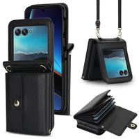 Buy Motorola Moto Razr Crossbody Wallet Case, RFID Blocking Leather Cover with Detachable Strap & Card Slots - IRIS at Caseles-Motorola Razr Ultra (2025), Black
