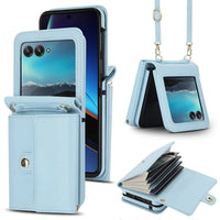 Buy Motorola Moto Razr Crossbody Wallet Case, RFID Blocking Leather Cover with Detachable Strap & Card Slots - IRIS at Caseles-Motorola Razr Ultra (2025), Light Blue