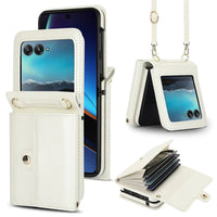 Buy Motorola Moto Razr Crossbody Wallet Case, RFID Blocking Leather Cover with Detachable Strap & Card Slots - IRIS at Caseles-Motorola Razr Ultra (2025), White