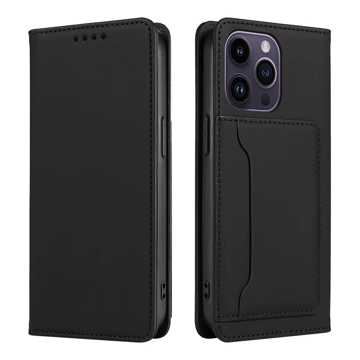 Buy Caseles Magnetic Folio Wallet Phone Case, Premium Leather, Credit Card Holder, Magnetic Closure, Flip Kickstand Shockproof Case,Jacob at Caseles-iPhone 16 Pro Max, Black
