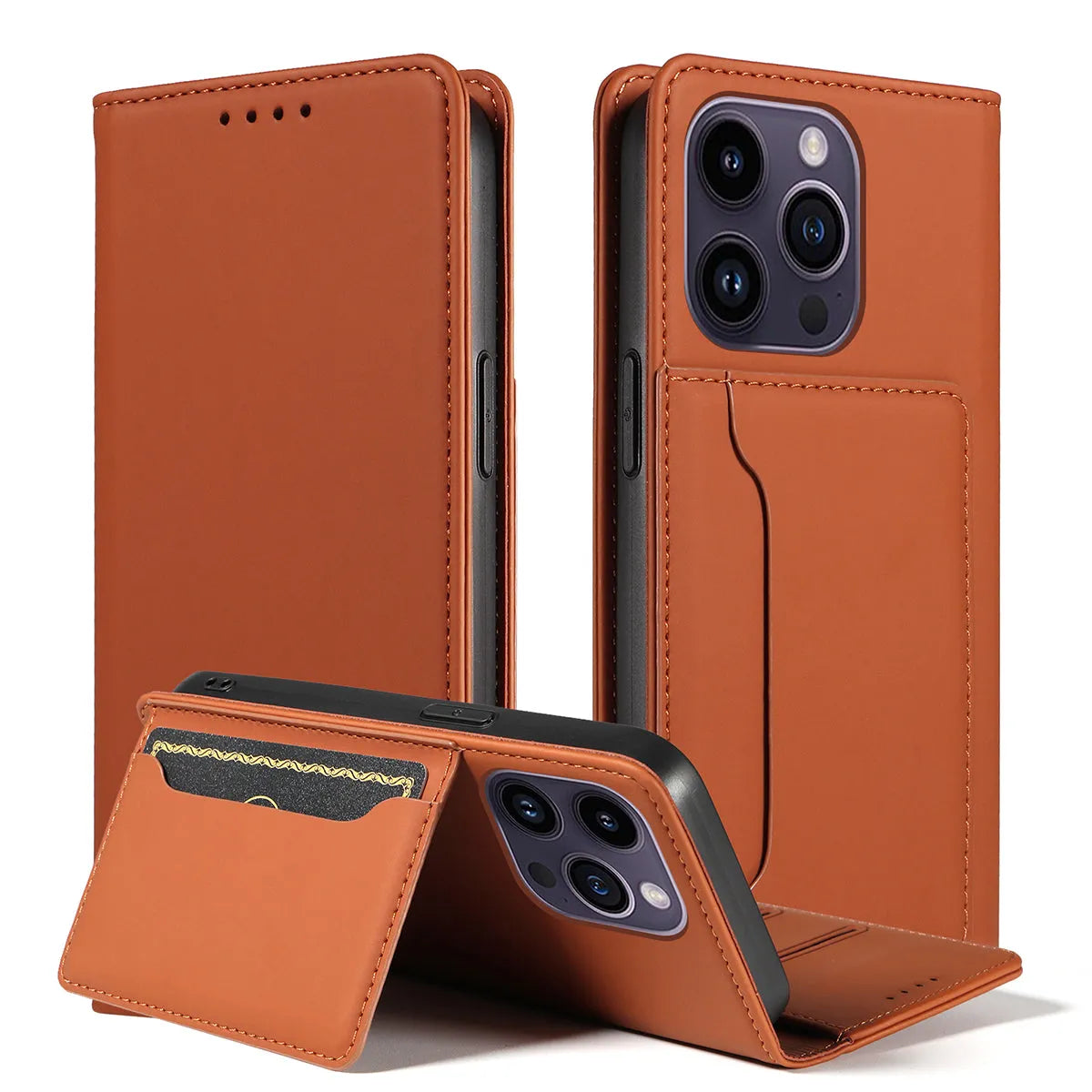 Buy Caseles Magnetic Folio Wallet Phone Case, Premium Leather, Credit Card Holder, Magnetic Closure, Flip Kickstand Shockproof Case,Jacob at Caseles-iPhone 16 Pro Max, Brown