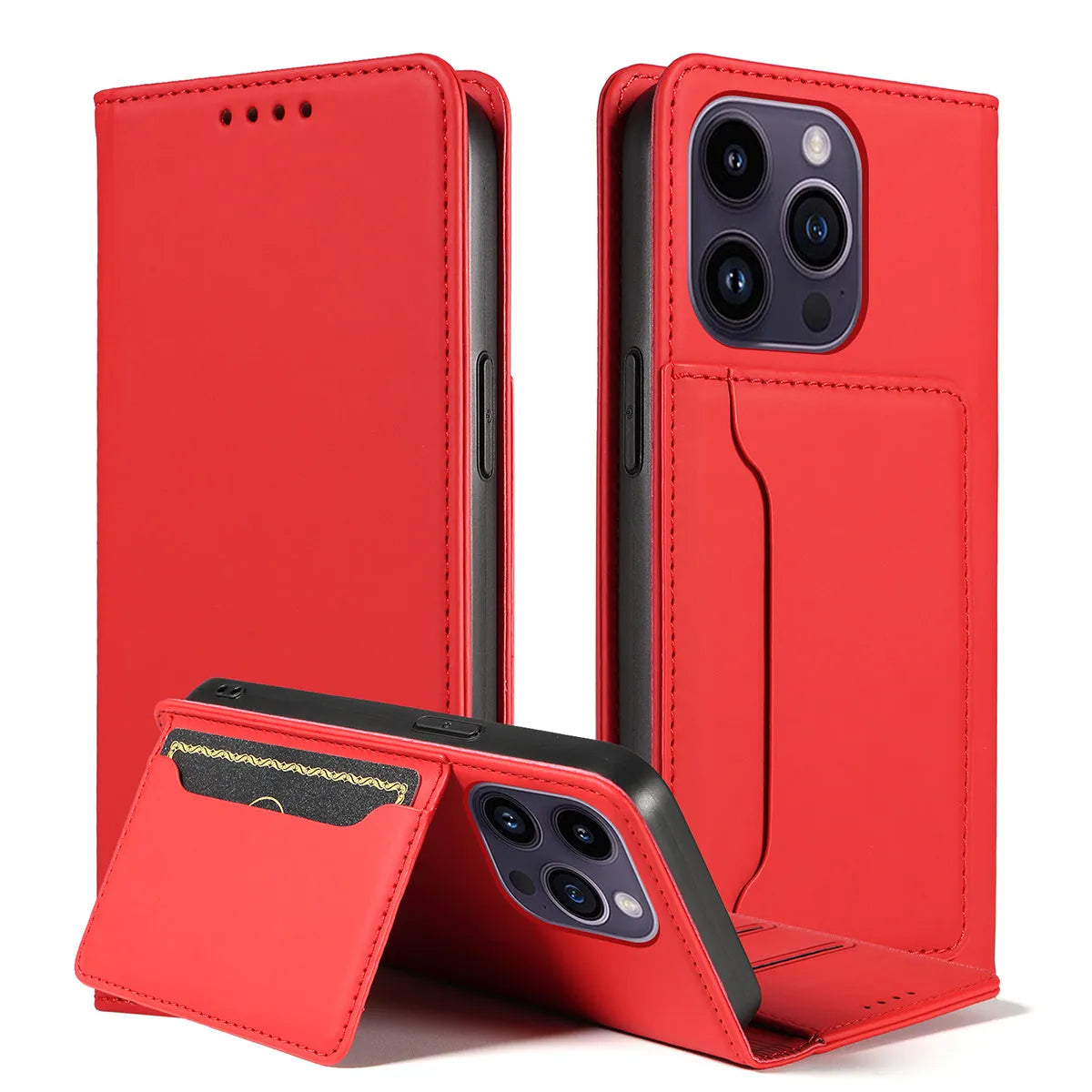 Buy Caseles Magnetic Folio Wallet Phone Case, Premium Leather, Credit Card Holder, Magnetic Closure, Flip Kickstand Shockproof Case,Jacob at Caseles-iPhone 16 Pro Max, Red