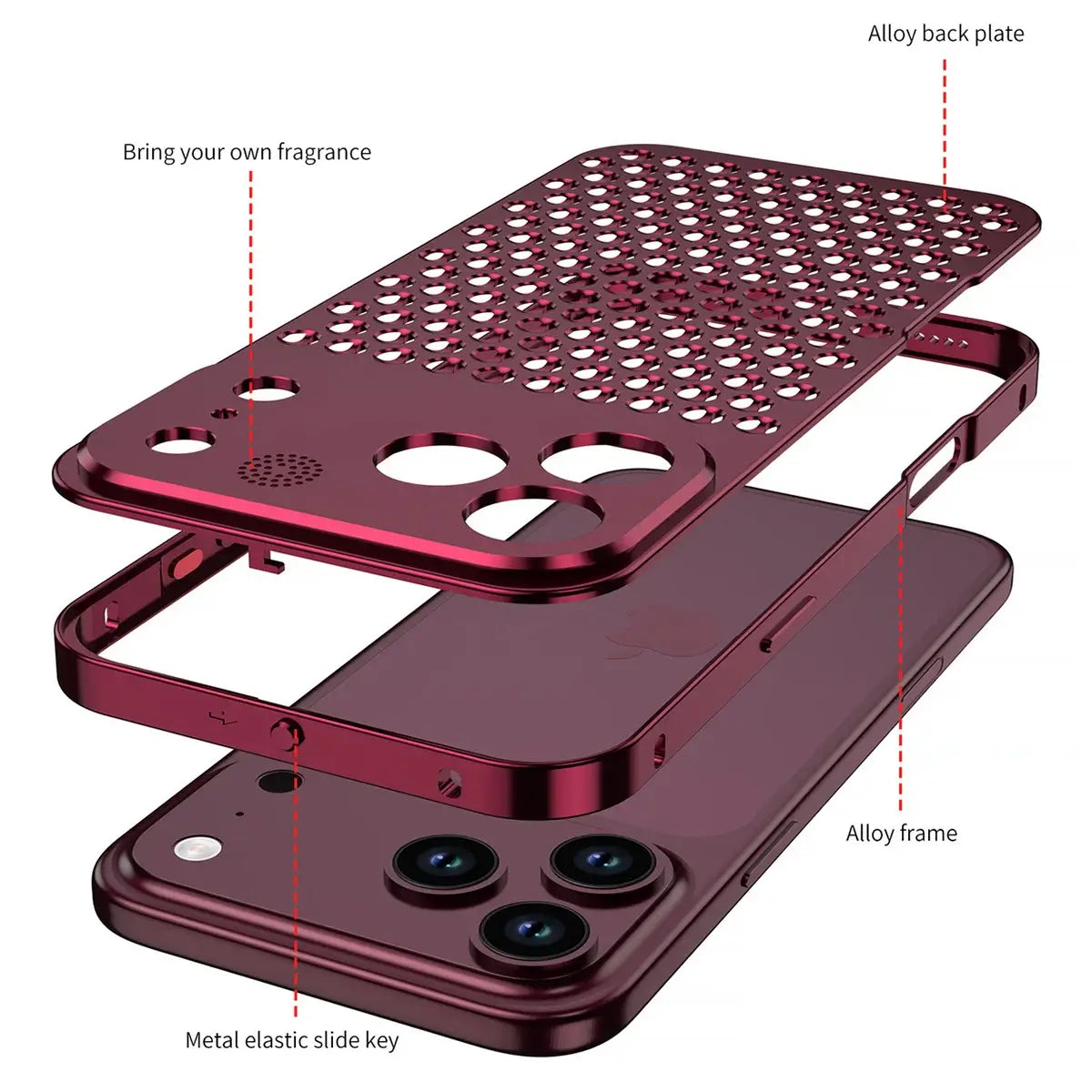 Buy Original Premium Aluminum Alloy Carbon fiber back Cover Metal Light Sturdy Shockproof Protective Case with Camera Lens Protector Film for iPhone,James at Caseles-iPhone 18 Pro Max, Burgundy